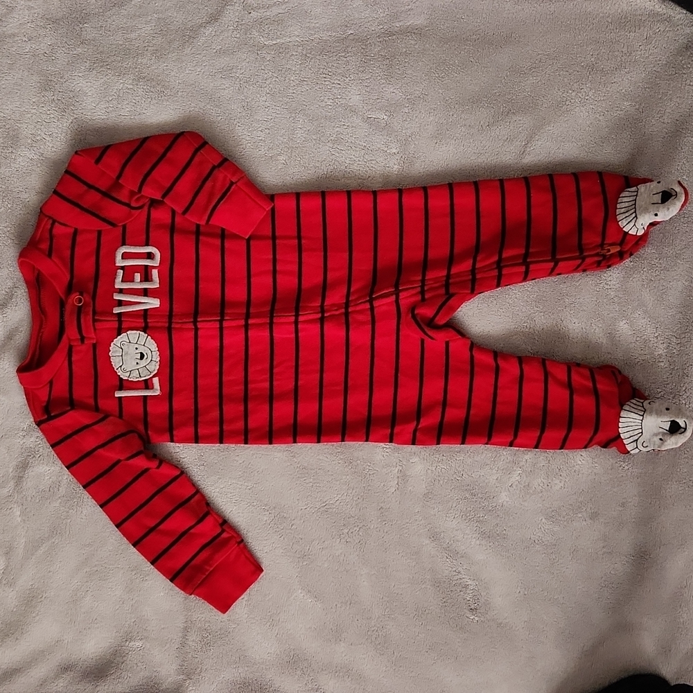 Carter's Just One You Cotton Zip-Up Sleep N Play LOVED Lion Striped Size 9mos